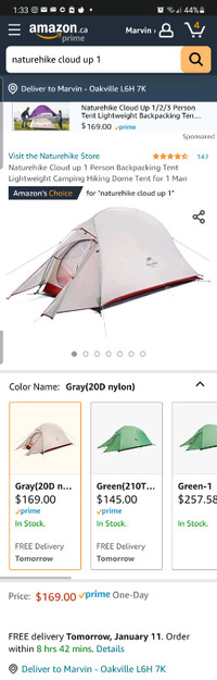 NEW Nature Hike Cloud Up 1 , backpacking  tent.