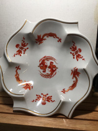 ANTIQUE MEISSEN PORCELAIN GILDED RED ORANGE CHINESE IMPERIAL DRA