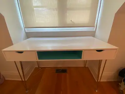 Desk writing -  white with aqua blue cubby, View more