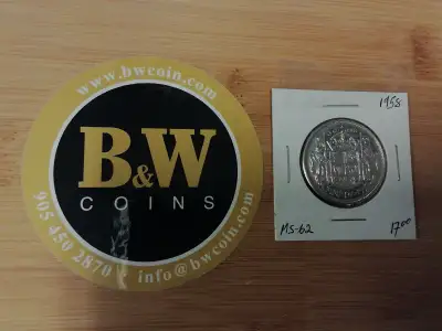 The 1958 Canada 50 cents MS-62 coin is a numismatic piece known for its Mint State (MS) 62 grade, in...