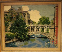 Needlework depicting  Cambridge University, England
