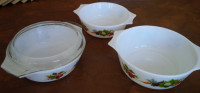 3 Vintage JAJ Pyrex Tuscany Market Garden Casserole Dishes