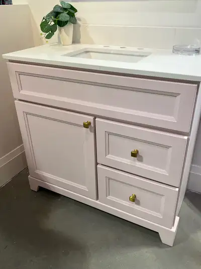 36” Bathroom vanity Pink, Stonewood ex display , View more
