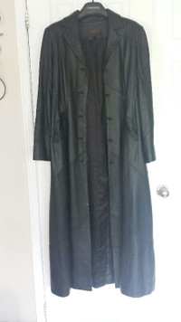 Danier Full Length Black Leather Coat