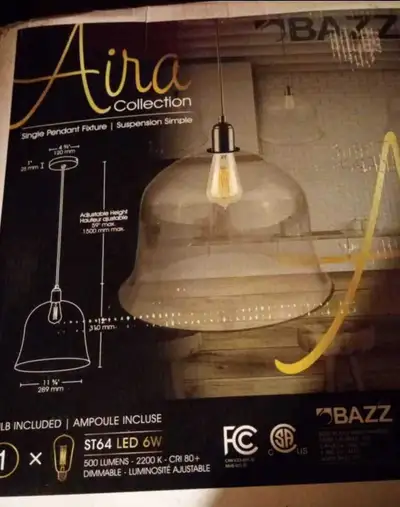 Aira Collection Single Pendant Light - Bulb Included - New , View more