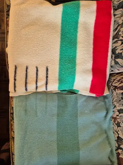 Two Hudson's Bay 4 Point Wool Blankets, View more