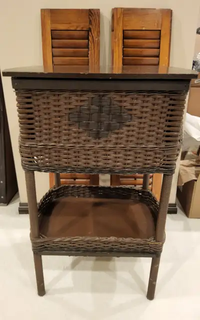 Vintage/Antique Sewing Cabinet/Stand, Wood and Wicker, View more