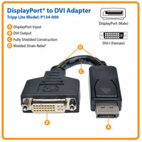 NEW - 6-in TrippLite DisplayPort to DVI Cable Adapter