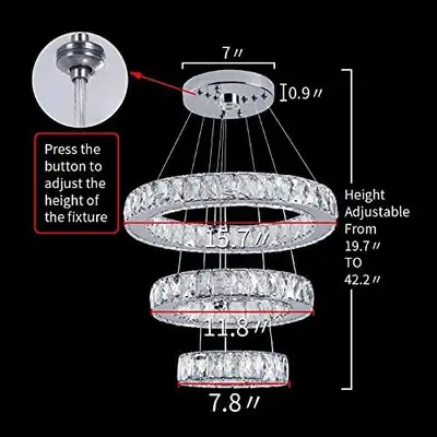 Modern Flush Mount 3-Ring Crystal Chandelier w/ Crystal Tear Dro, View more