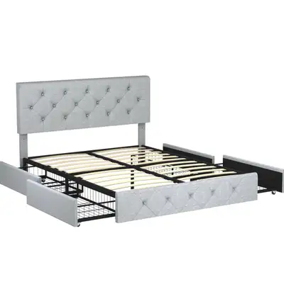 Queen Platform Bed with 4 Drawers, View more