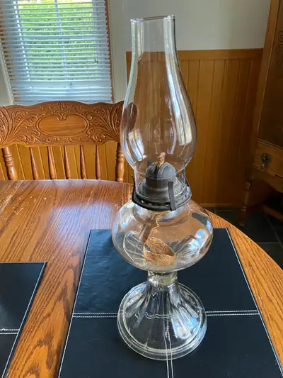 Antique Queen Mary Clear Glass Oil Lamp, View more
