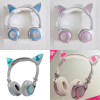 Sharper Image Pink or Blue Cat Ear LED Light Up Audio Headphones