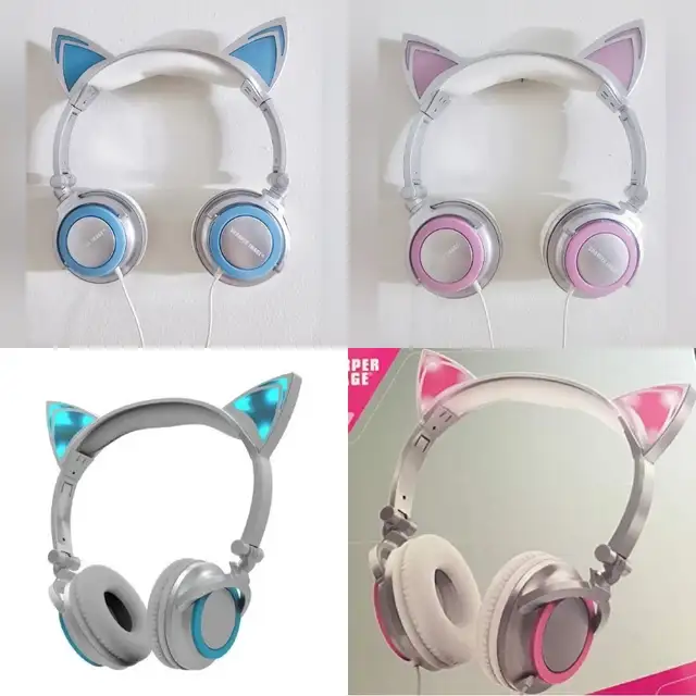 Sharper Image - Pink/Blue Cat Ear LED Light Up Audio Headphones