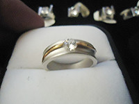 Brushed Silver Band Ring with Swarovski Diamond Crystal  Sz 7, 9