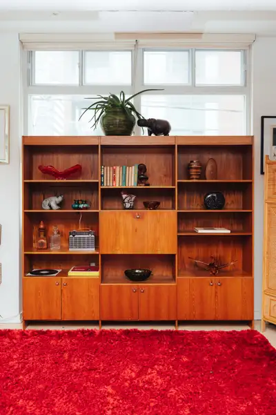 Midcentury Wall Unit with Tip-Down Bar, View more