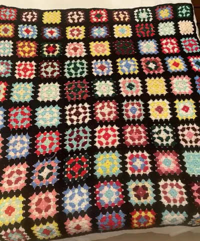 Vintage Knit Granny Square Afghan Blanket, View more