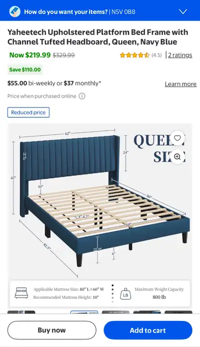 Yaheetech Upholstered Platform Bed with Wing Edge Channel Tufted Headboard Mattress Foundation/Heavy...