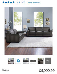 Gray leather sofa/couch, and loveseat.