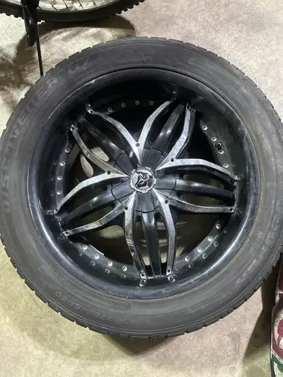 20” diablo 5 x 120 bolt pattern rubber is still ok, maybe 1 or 2 seasons left. Pick up in Leduc.