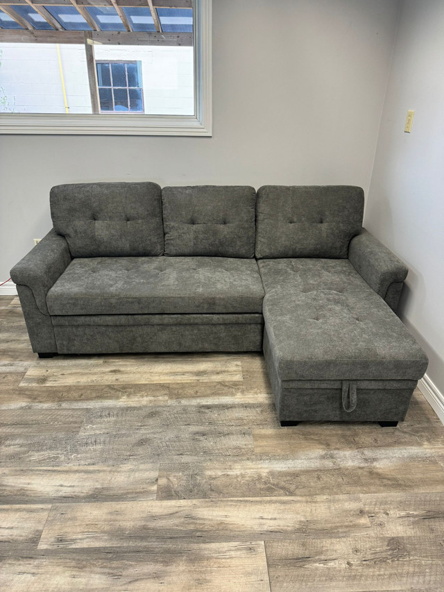 New Sectional Sofa Bed, Reversible Storage Chaise Grey in Sale in Couches & Futons in Sudbury - Image 2