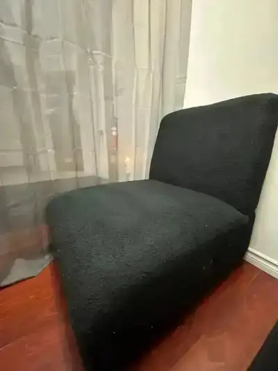 New black sherpa slipper chair. Two available, View more