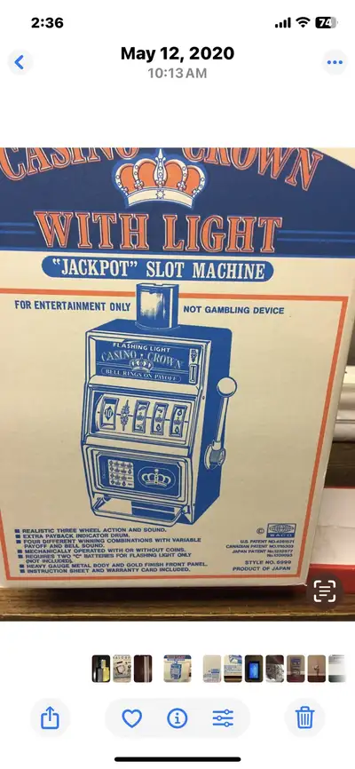 Relive the thrill of Vegas with this Casino Crown Jackpot Slot Machine, featuring realistic three-wh...