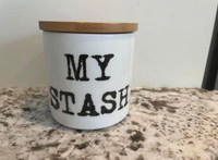 “My Stash” ceramic canister, brand new 