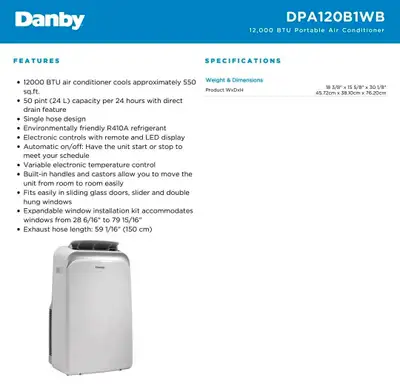 Danby Air climatisé portatif 12 000 btu ac Air Conditioner Danby Portable Air Conditioner 12000 btu...