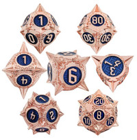 New Solid Metal 7-piece Polyhedral Blue/Rose Gold DnD Dice Set