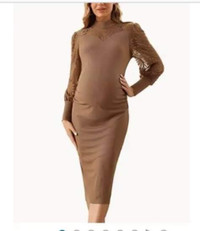 Maternity Bodycon Pencil Dress Mesh Contrast Long Bishop SleeveS