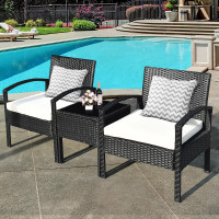 NEW Costway 3PCS Patio Rattan Furniture Set Table & Chairs Set