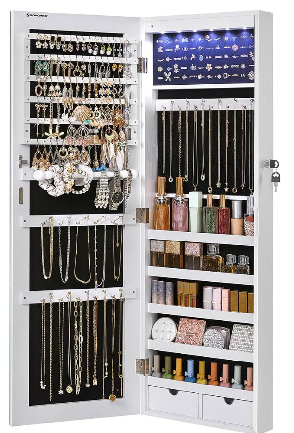 SONGMICS 6 LEDs Mirror Jewelry Cabinet, 42.5-Inch Tall Lockable  in Home Décor & Accents in Sarnia