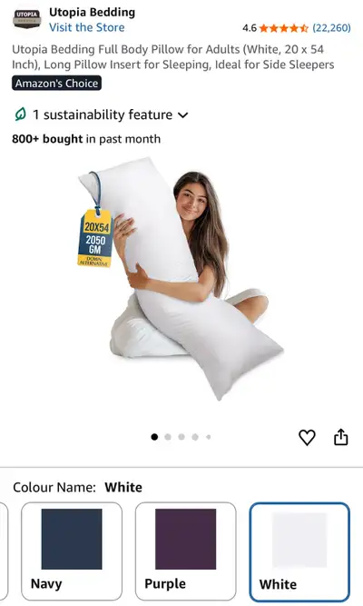 Full Body Pillow White, 20 x 54, View more