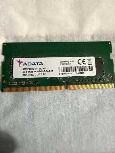 ADATA 4GB 1Rx8 PC4-2400T-SA0-11 Laptop Memory P/N: AM1P24HC4R1, View more