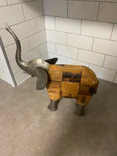 Metal and Wood Elephant Statue Decor, View more
