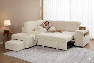 7 Seater Corduroy Sofa Bed Premium White Color Now on Sale , View more