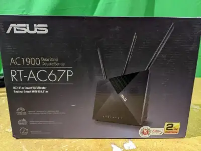 ASUS AC1900 WiFi Router (RT-AC67P) - Estimated MSRP: $120 - Item Condition: Like New Package Dimensi...