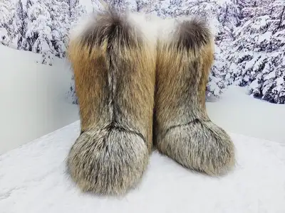 Gold cross fox long real fur winter boots, View more