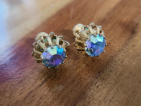 Vintage Aurora Borealis rhinestone TWIST-ON earrings