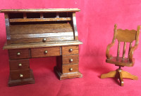 Miniature Roll-top desk and office chair -