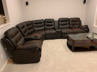 Faux leather 6 seater sectional 2 recliner and table on sale