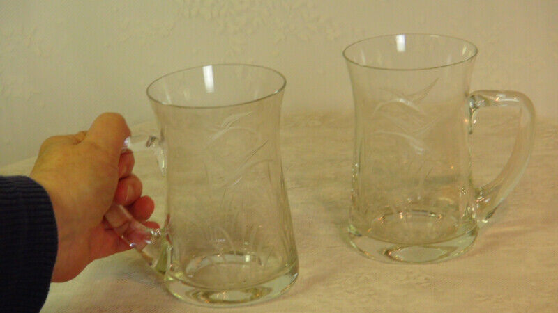 Used, Crystal Beer Mugs w etched Ducks (2) for sale  