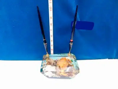 VINTAGE MCM LUCITE DESK TOP PEN HOLDER with REAL CRAB ENCASED, View more