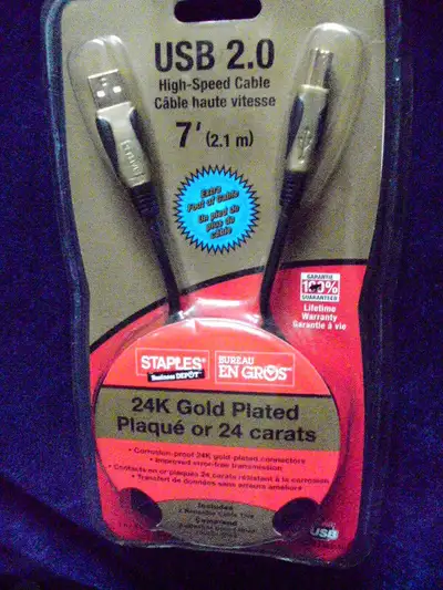 24K Gold Plated USB 2.0 High-Speed Extra Cable 7', View more