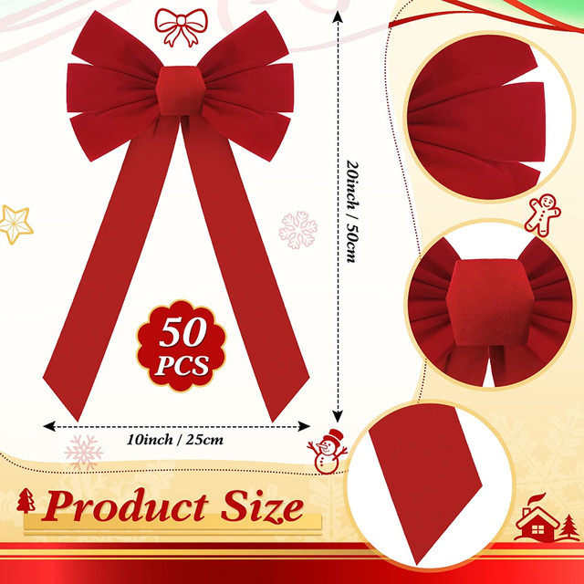 Christmas Red Bows (50 Pieces, 10 x 20 Inches) in Other in City of Toronto - Image 2