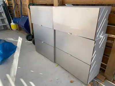 6 IKEA SEKTION wall cabinets with stainless steel lift up doors, View more