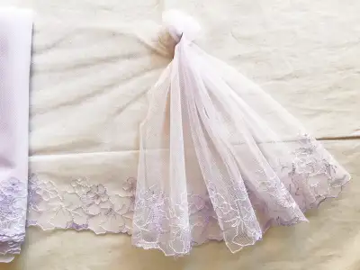 8.66” x 1.1 yds Light Purple Fresh-Style Embroidered Lace Trim, View more