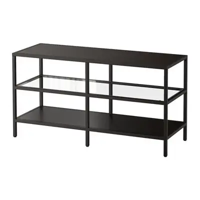 Good used condition ikea vittsjo media table with glass, black metal, and reversible black or brown...