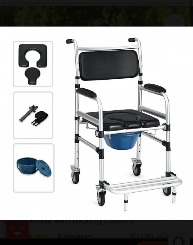 2-in-1 Aluminum Commode Shower Wheelchair with Locking Casters in Health & Special Needs in Barrie - Image 4