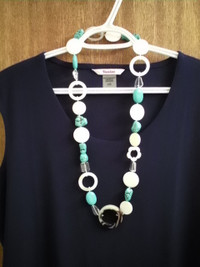 Pearl Lustre Turquoise & Shell Agate Necklace for sale
